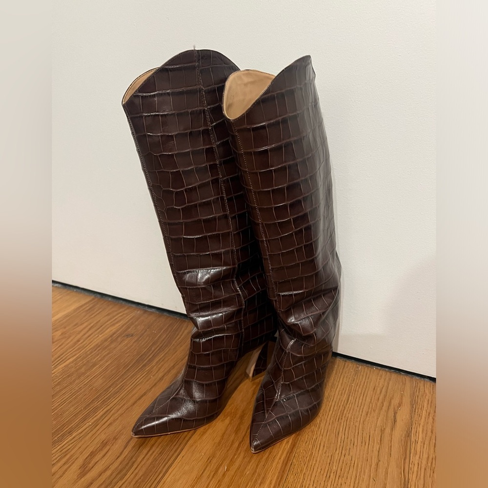 Schutz Chocolate Croc Boots